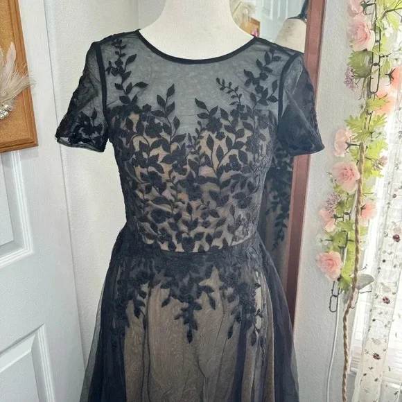 Floral Appliqué a-line Tea Dress - Picture 1 of 5